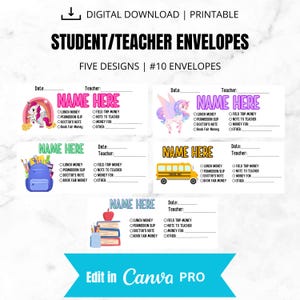 Aangepaste terug naar school-enveloppen, schoolenveloppen voor studenten, kinderenveloppen, lerarenenveloppen, Canva Pro