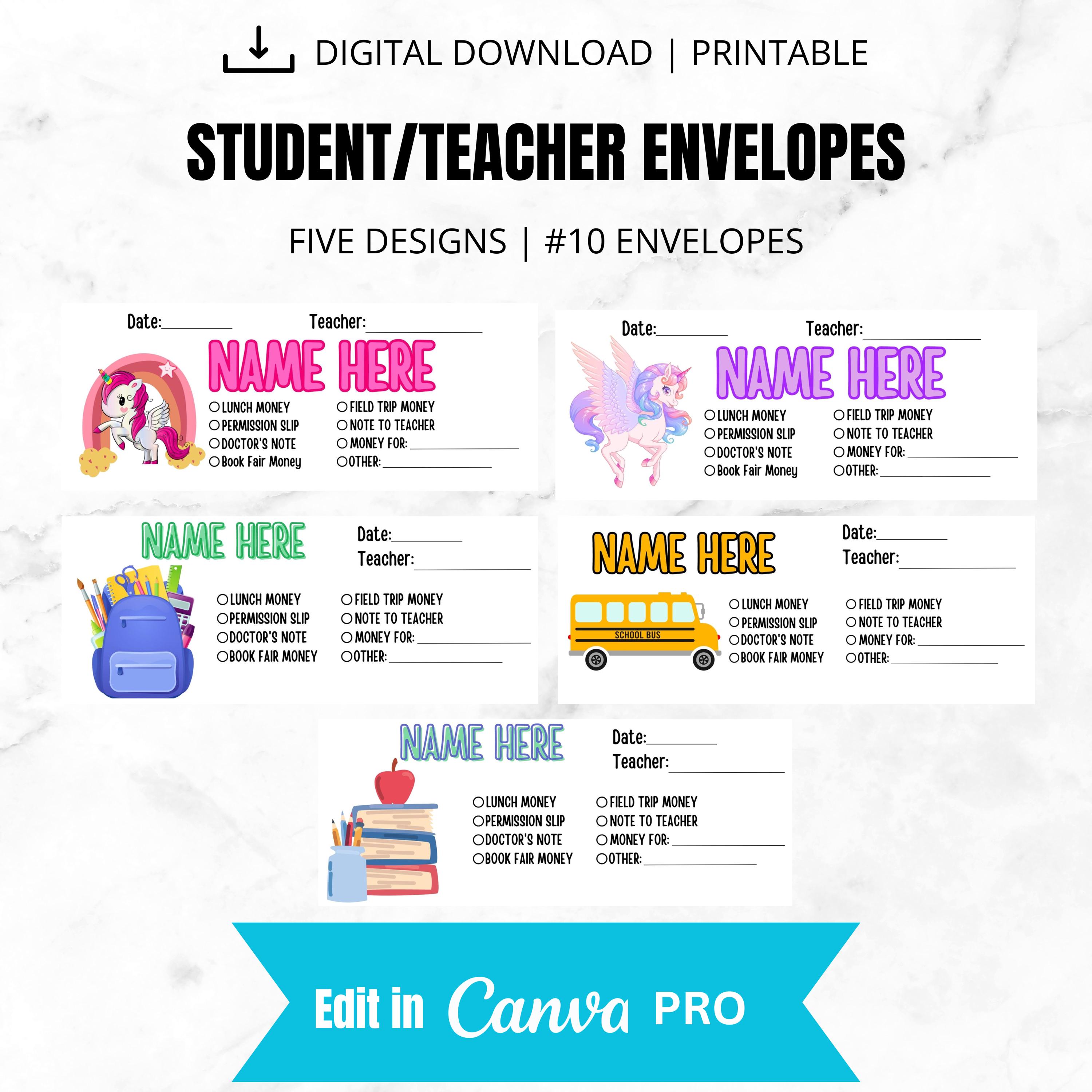 Custom Back to School Envelopes, Student School Envelopes, Kids Envelopes, Teacher Envelopes, Canva Pro