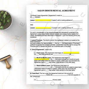 Salon Booth Rental Agreement Contract