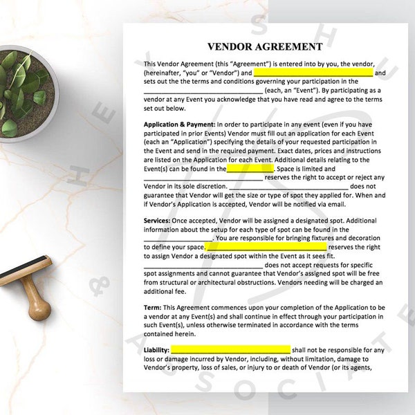 Pop Up Shop Vendor Agreement Contract