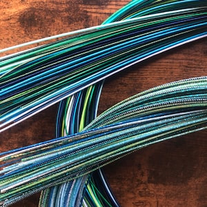 Mizuhiki cords blue green random color, normal and sparkle mizuhiki, Decorative paper cords, multi color assort