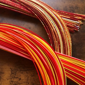 Mizuhiki cords red orange yellow random color, normal and sparkle mizuhiki, Decorative paper cords, multi color assort