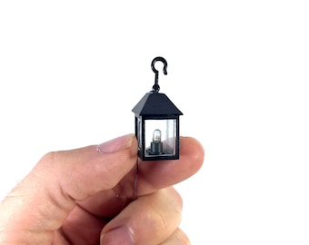 Linterna negra de pared y/o soporte para cunas y dioramas con micro lámpara luz cálida 12v - DL59