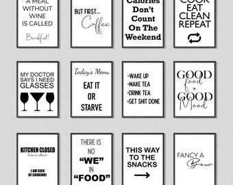 12pc Kitchen posters - Wall Art - Quotes - Home Decor - Digital Download