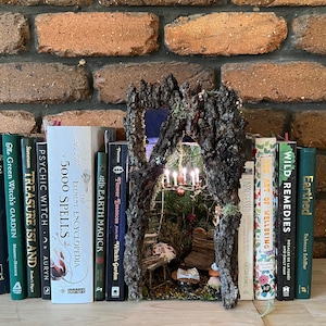 Feen-Buchecke | Miniatur Waldbibliothek | Zauberhafte Buchecke Einlage | DIY Puppenhaus Szene | Fantasy Bücherregal Dekor