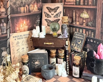 Heksenminiatuurset | Afdrukbare schaal 1:12 | Poppenhuis DIY |Miniatuurtarot|Heksenminiaturen | Direct downloaden