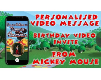 Mensaje personalizado de invitación en video para la fiesta de cumpleaños de Mickey Mouse (Vista previa en la descripción)