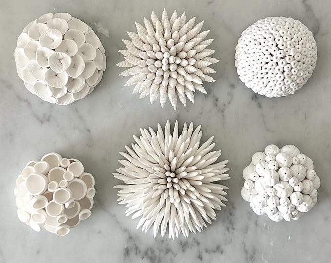 Coastal Wall Sculpture, White Corals Wall Art, Hand Sculpted Organic Sea Decor