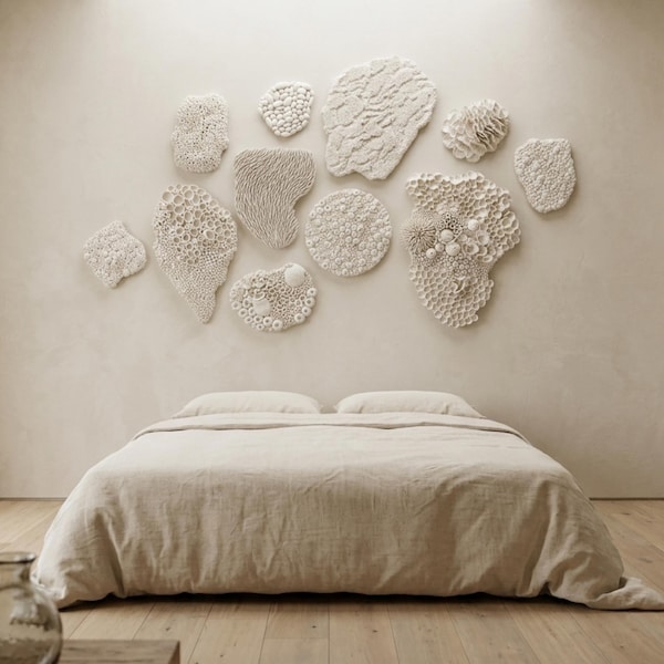 Abstract Coral Reef Clay Wall Art, 3D Coastal Sculpture Installation