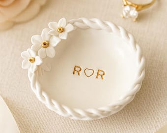 Plato personalizado para anillos de boda, bandeja para anillos de compromiso, plato para flores, plato para joyas personalizado, soporte para anillos, regalo de aniversario único.