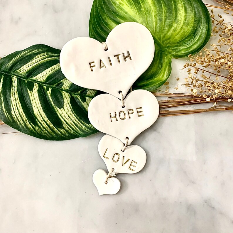 Clay Wall Art Faith Hope Love Wall Hanging Religious Home Etsy
