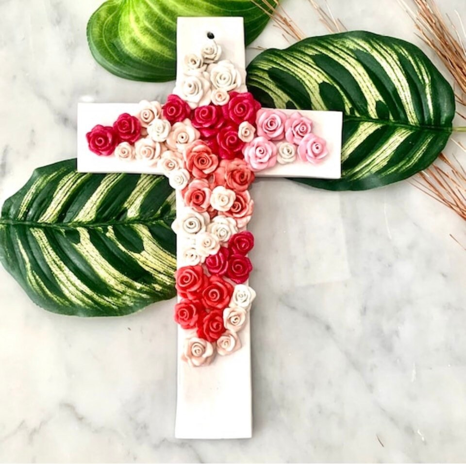 Personalized Catholic Crucifix Floral, Roses Wall Cross, Crucifix Home ...