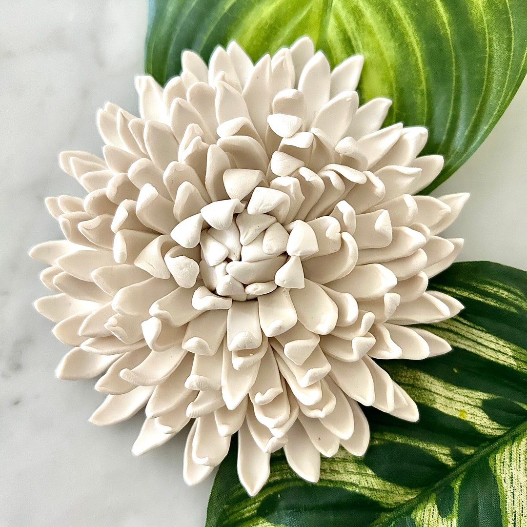 Clay Wall Art Flower Wall Sculpture Art 3D Flower Sculpture White Wall