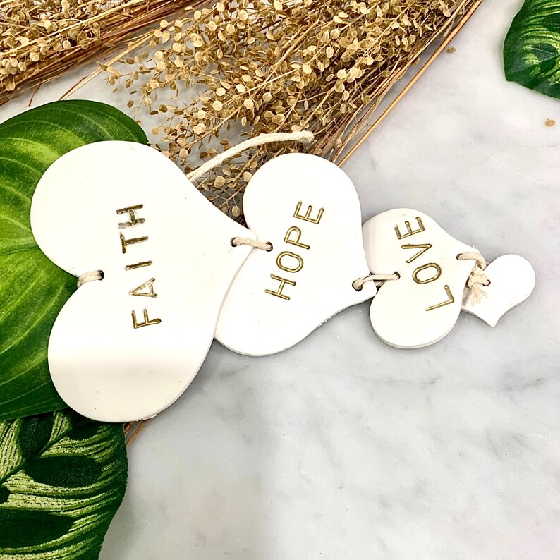 Clay Wall Art Faith Hope Love Wall Hanging Religious Home Etsy