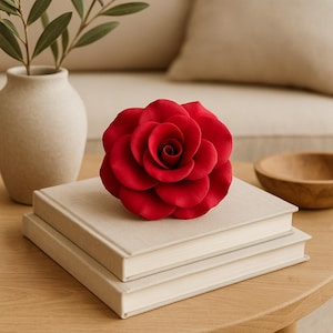 Handmade Polymer Clay Red Rose Sculpture, Floral Home Decor, June Birth Flower