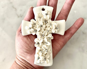 Crucifix Wall First Communion Personalized Kids Cross Hanging Flowers Cross Catholic Cross Party Favors Baptism Gift Baby Shower Gift