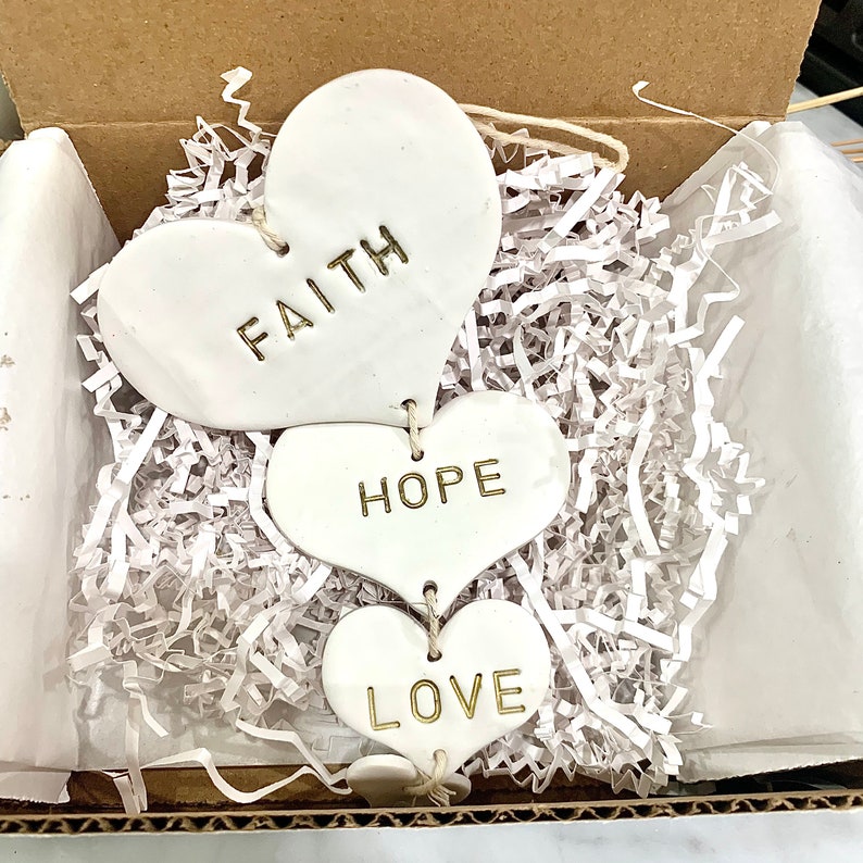 Clay Wall Art Faith Hope Love Wall Hanging Religious Home Etsy