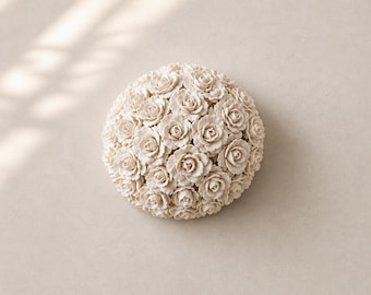 Hand-sculpted Clay Roses Wall Art Sculpture, White Flower Decor