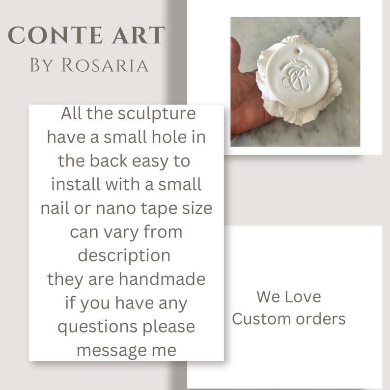 Handmade Clay Rose Wall Art, Floral Sculpture, 5" Modern Decor, June Birth Flower afbeelding 9