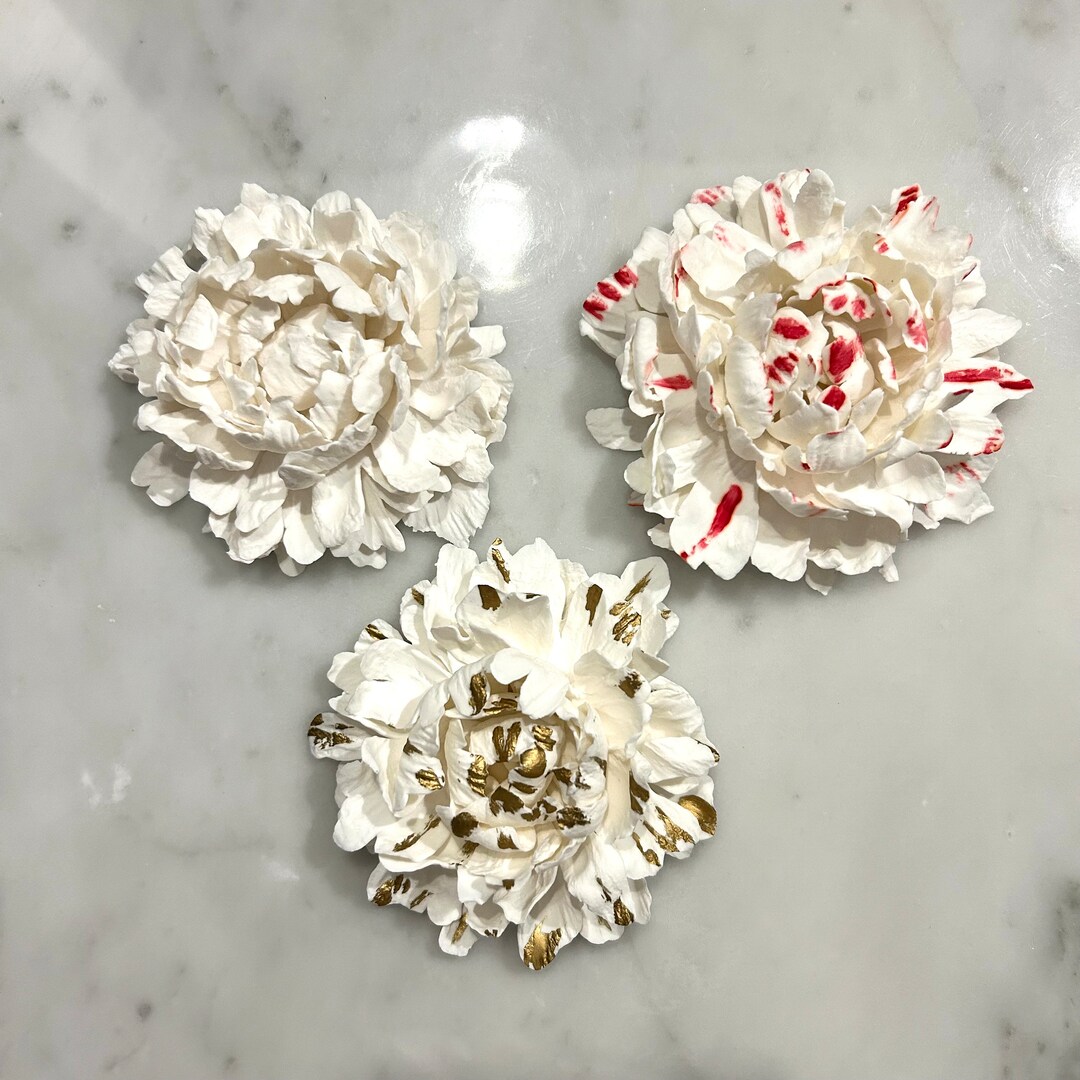 3D Peony Wall Art, Hand Sculpted Clay Flowers Wall Sculpture Art, White ...