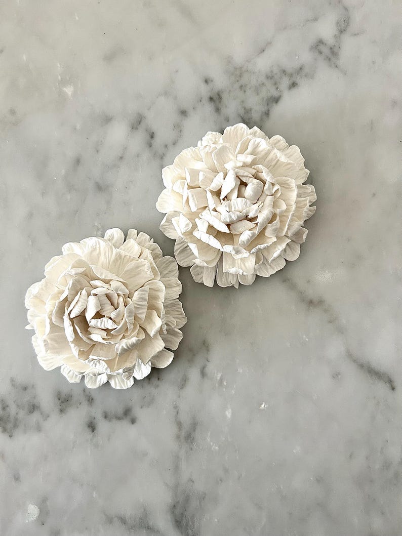 3D Peony Wall Art, Hand Sculpted Clay Flowers Wall Sculpture Art, White Wall Art Installation, Modern Minimalist Boho Floral, Home Gift. image 5