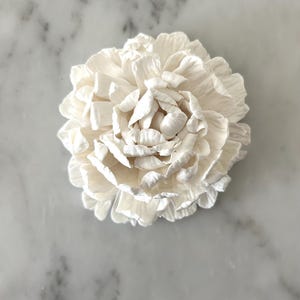 3D Peony Wall Art, Hand Sculpted Clay Flowers Wall Sculpture Art, White Wall Art Installation, Modern Minimalist Boho Floral, Home Gift. image 2