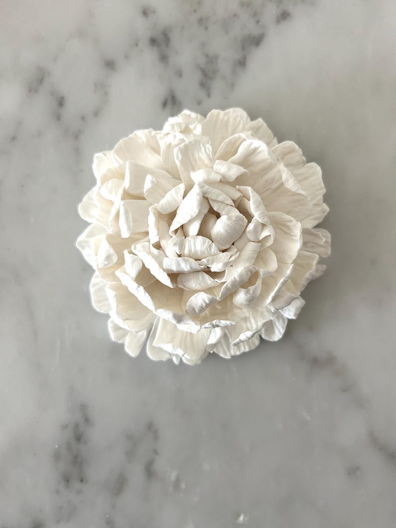 3D Peony Wall Art, Hand Sculpted Clay Flowers Wall Sculpture Art, White Wall Art Installation, Modern Minimalist Boho Floral, Home Gift. image 2