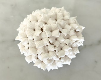 Handmade Clay Hydrangea Flower Sculpture, 3D Wall Art