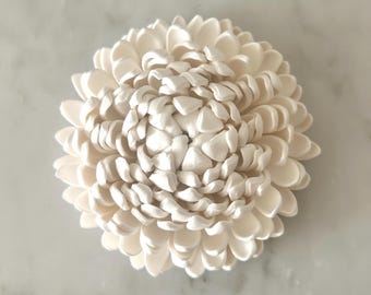 Handmade Clay Chrysanthemum Wall Sculpture, 3D Floral Art