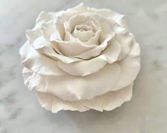 Handmade Clay Rose Wall Art, Floral Sculpture, 5" Modern Decor, June Birth Flower