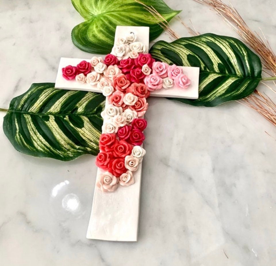 Personalized Catholic Crucifix Floral, Roses Wall Cross, Crucifix Home ...