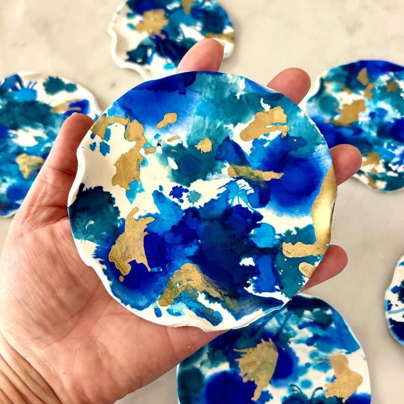 Set of 7 Small Blue and Gold Wall Decor 3D Wall Art Clay Etsy UK