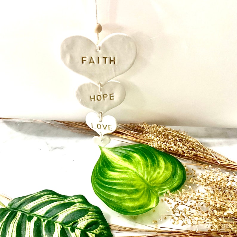 Clay Wall Art Faith Hope Love Wall Hanging Religious Home Etsy