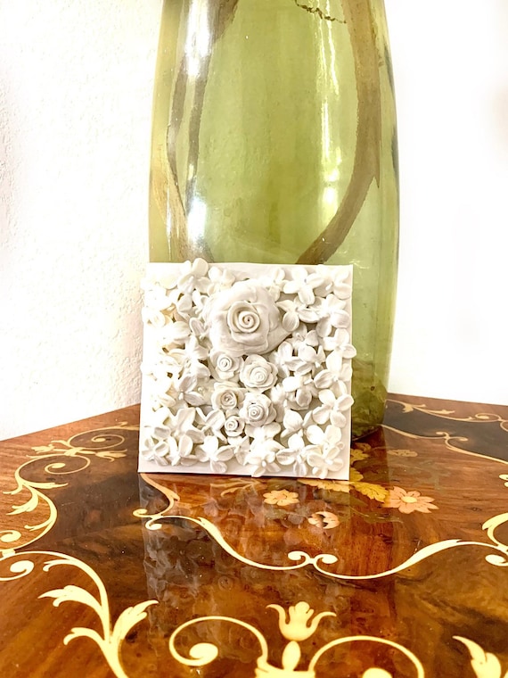 3D Wall Art White Roses and Flowers Home Decor Wall Etsy