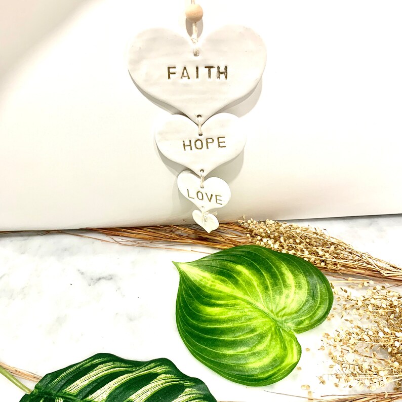 Clay Wall Art Faith Hope Love Wall Hanging Religious Home Etsy