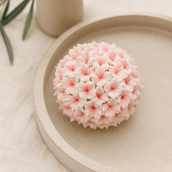 Handmade Clay Hydrangea Flower Sculpture, 3D Floral Wall Art