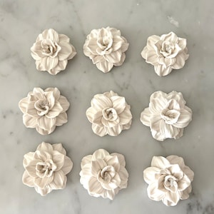 Camelia Flower Wall Art, White Flower With Chrystal, Hand Sculpted Clay Flowers, Wall Sculpture Art Modern Minimalist Floral Decoration Gift