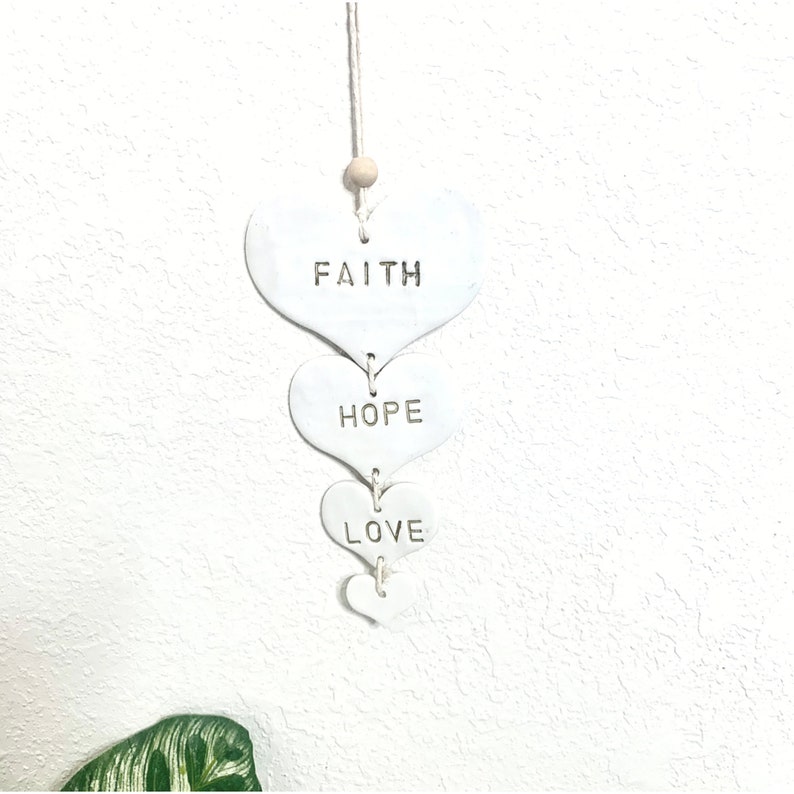 Clay Wall Art Faith Hope Love Wall Hanging Religious Home Etsy