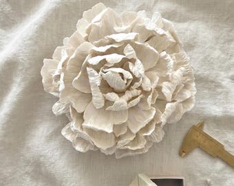 Handmade Clay Peony Wall Sculpture, Textured 3D Flower Art
