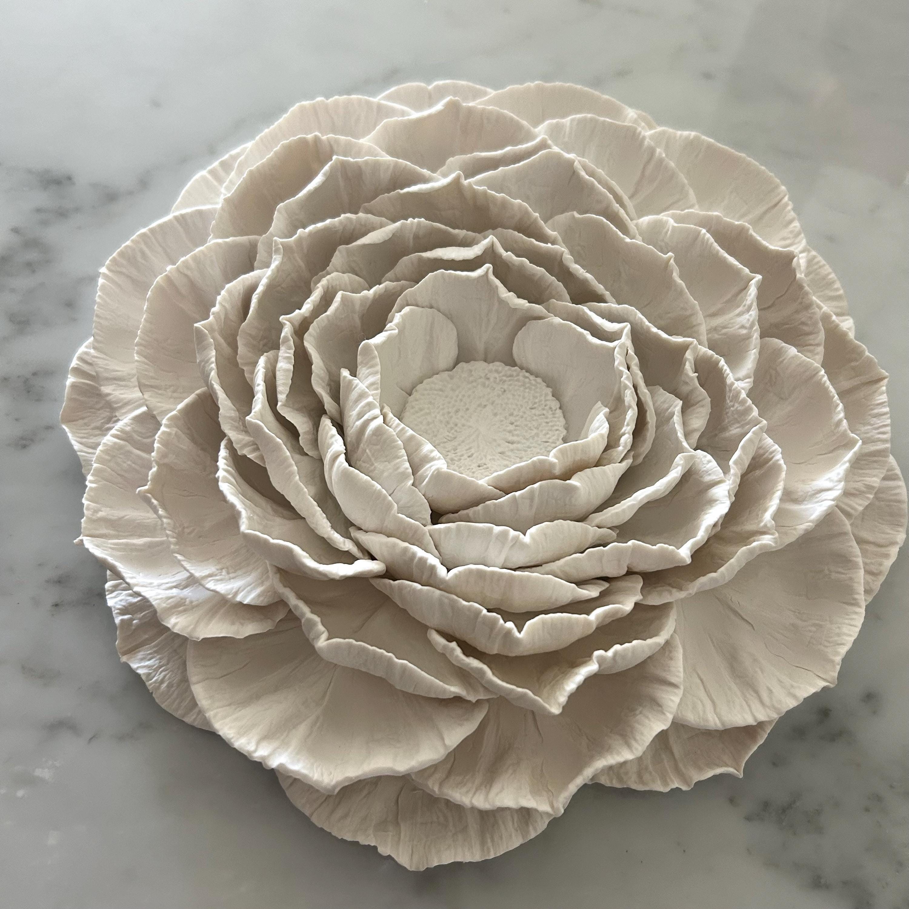 Large Flower Wall Art 3D Gardenia Wall Sculpture, Hand Sculpted Clay ...