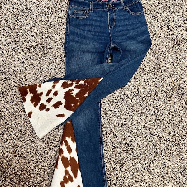 Custom made flare jeans with cow print insert