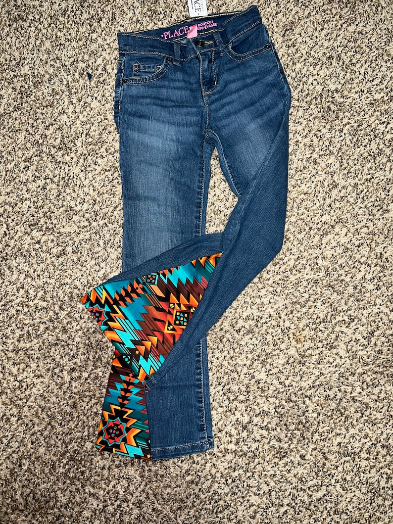 custom-made-flare-jeans-with-cow-print-insert-etsy