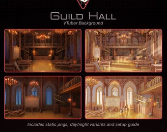VTuber Background Pack, Guild Hall, Adventurer Tavern Wallpaper | Twitch Stream Overlay, Day and Night Vtuber Background | Video Backscreen