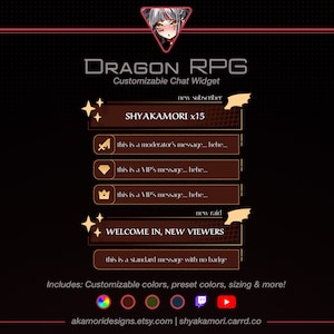 Dragon YouTube Chat Widget | RPG Twitch Chat Widget | Customizable Stream Widget | Custom Coded Chat, Red, Green, Blue, RGB Picker
