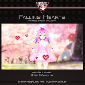 Animated Hearts Stream Decoration | 4 Falling / Floating Valentine&#39;s Day Hearts For Streamers and Vtubers | Romantic Pink Overlay | OBS