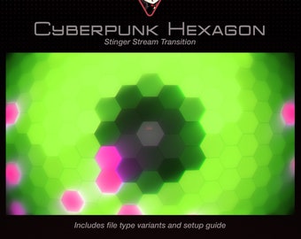 Aguijón ciberpunk verde y rosa / Transición de transmisión hexagonal / Aguijón de escena OBS / Temática de Edgerunners / Transmisor de Twitch, Youtube y Vtuber