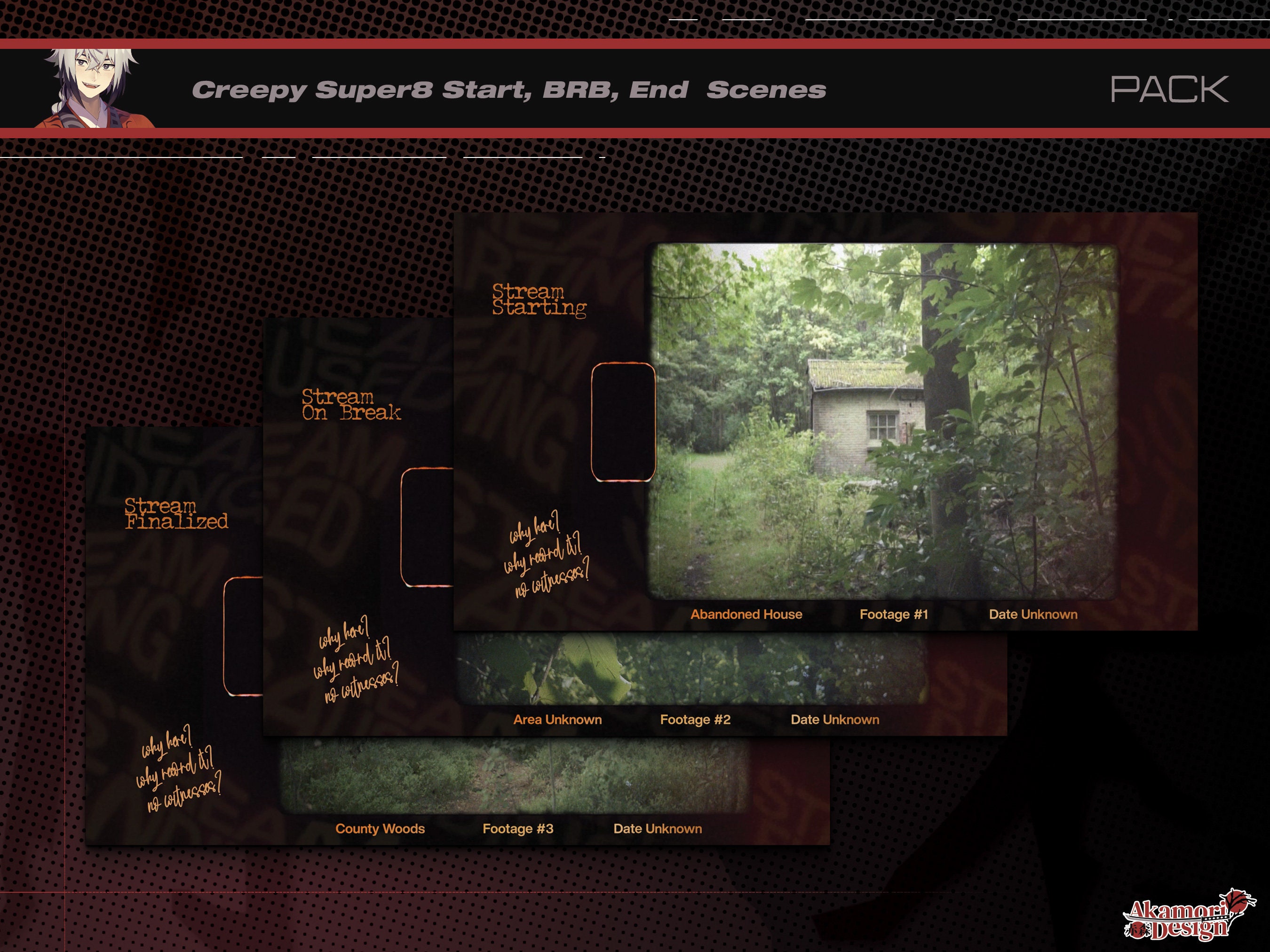 Super8 Horror Themed Stream Screens | Animated Creepy, Scary, Retro Twitch Scenes Overlays and Background | Starting, Be Right Back, Ending
