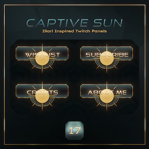 Gold Sun Twitch Panels | Celestial, Golden, Illari OW2, Glow, Twitch Panel Set, Stream Panel Pack, 17 Twitch Panel Bundle for VTubers