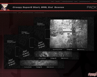 Black and White Super8 Horror Themed Stream Screens | Animated Creepy, Scary, Retro Twitch Overlays and Background | Starting, Brb, Ending