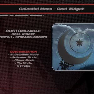 Celestial Moon Goal Widget with Alerts | Blue / Teal Glow Custom Goal Widget for Twitch Streamers | Minimalistic, Widgets for Twitch